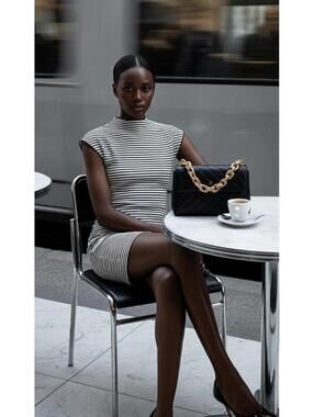 ZARA NWT Women’s Striped Bodycon Dress in White|Black-Size Large